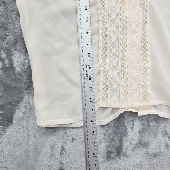 Vintage 80s Lisa Evans Top Women 10 Ivory Chiffon High Neck Lace Overlay Western - Picture 9 of 10
